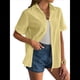 thumbnail image 2 of Camisa de Algodón con Botones y Dobladillo Enrollado para Mujer, de Corta, Informal, de Verano, con Cuello en V, para Playa. Amarillo L, 2 of 8