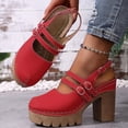 thumbnail image 4 of Rokment Womens Platform Chunky High Heels Mary Jane Mules Sandals Summer Fall Trendy Casual Buckles Leather Closed Toe Block Heeled Slingback Dressy Footwear with Back Straps Red Size 8, 4 of 8
