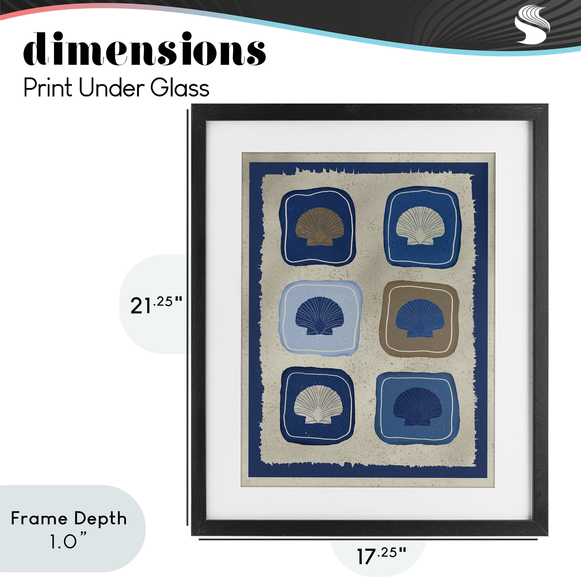 Stupell Industries Nautical Block Shells Black Framed Print Under Glass, design by Julia Frost