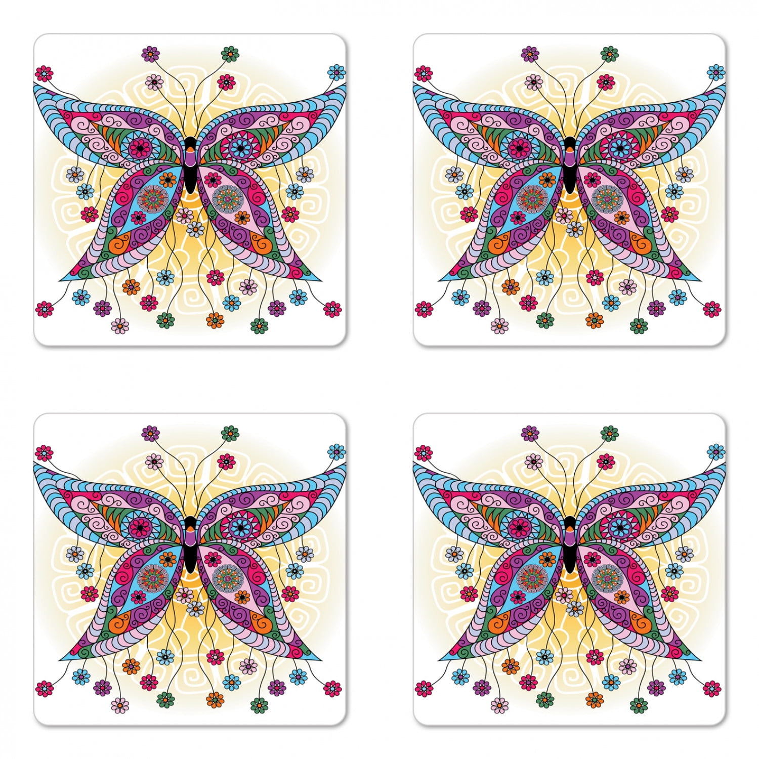 Butterfly Coaster Set Of 4 Moth With Fantasy Spring Floral Blooms On Sunny Backdrop Image Square Hardboard Gloss Coasters Standard Size Multicolor By Ambesonne Walmart Com Walmart Com