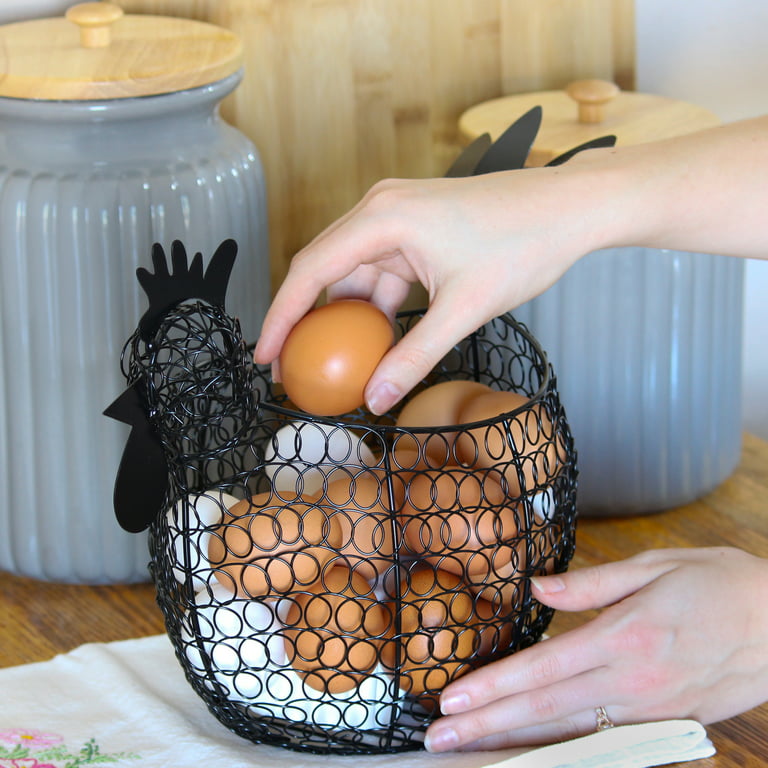 Rural365 Black Metal Chicken Egg Basket - Rustic Decor Chicken Basket Egg  Holder