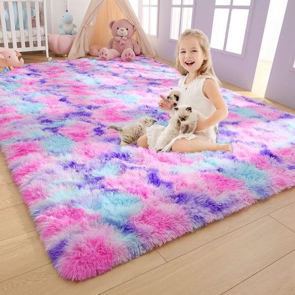 AROGAN Soft Rainbow Area Rugs for Girls Room 5x8 Feet, Fluffy Girls Bedroom Rugs, Princess Rug, Cute Colorful Carpet for Kids Teens Nursery Toddler,