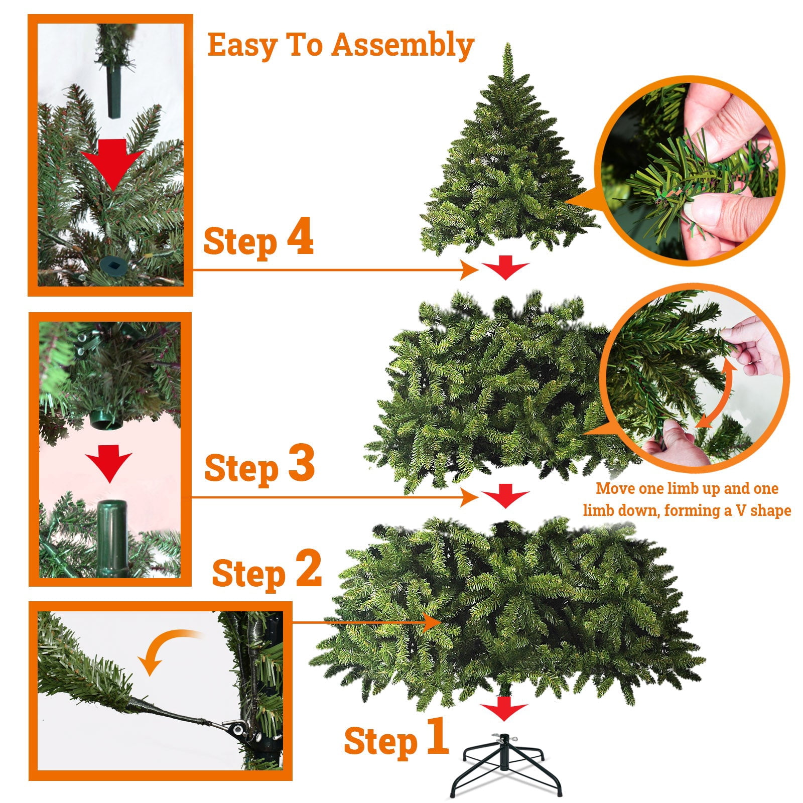 SUNNYOUTDOOR 7' Artificial Christmas Tree with Metal Hinged System & Foldable Base Party Holiday Xmas Decoration