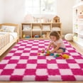 thumbnail image 2 of ZENELESS Fluffy Checkered Rug,5x7 Soft Fuzzy Shag Shaggy Carpet for Living Room Bedroom Kids Room, Dorm Home Decor,Pink and Rose Red, 2 of 7