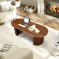 thumbnail image 6 of Wirrytor Mid-Century Oval Fluted Coffee Table with Hidden Storage, 47" Wood Center Table for Living Room, Walnut, 6 of 9
