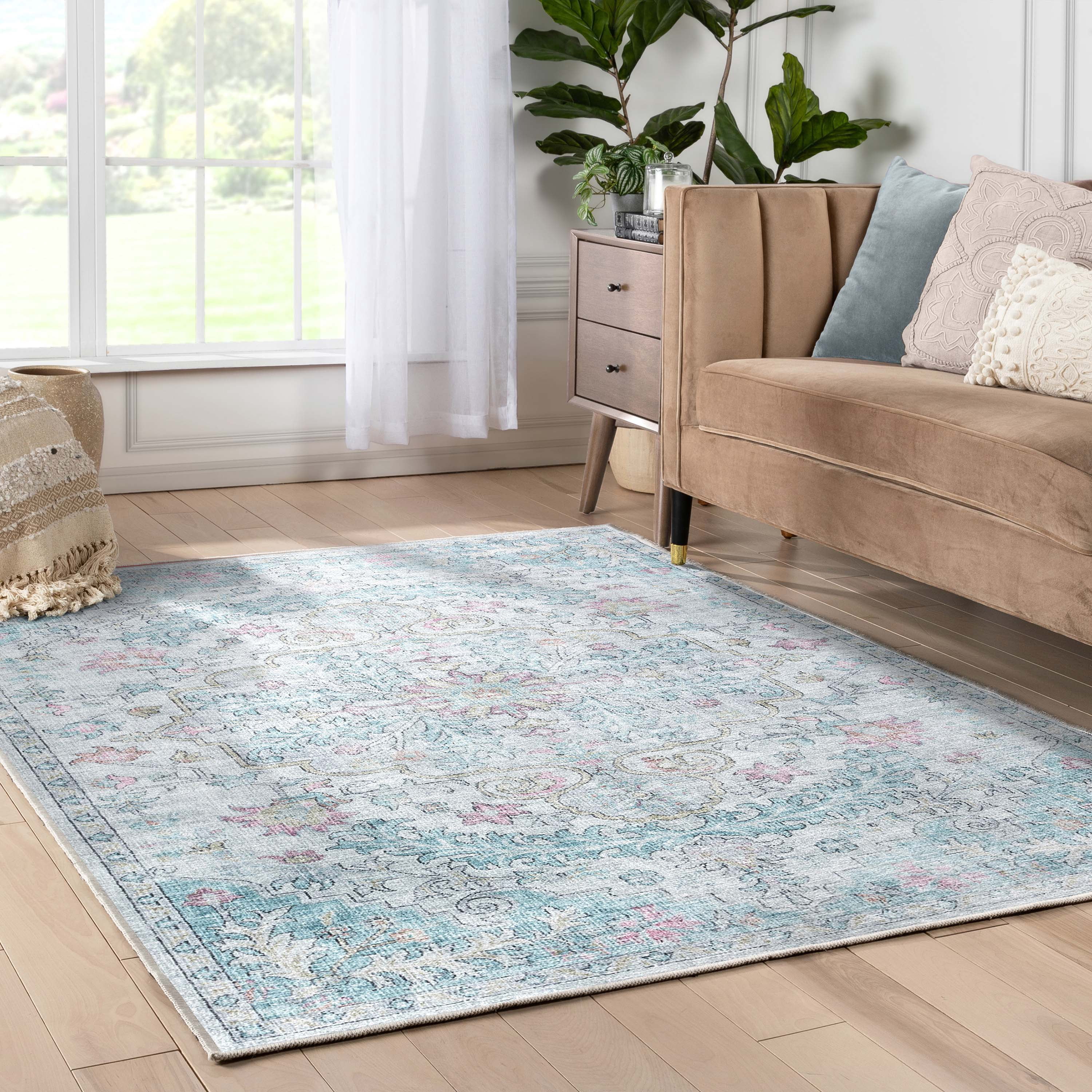 Well Woven Apollo Blythe Modern Vintage Blue 2'7" x 9'6" Runner Easy Clean Rug