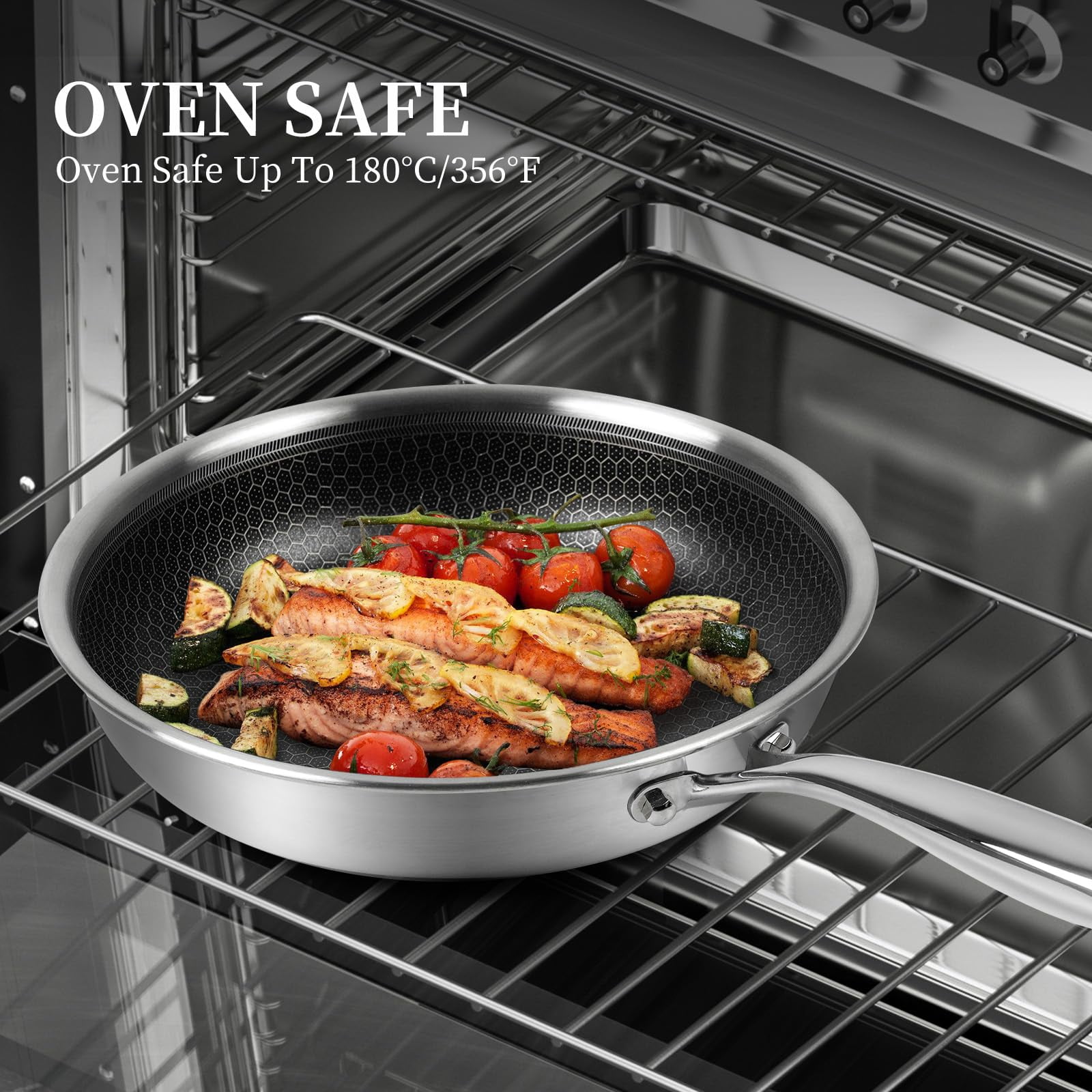 Open Box Innerwell Stainless Steel Non Stick Frying Pan Skillet Set with Cooking Lid and Stay Cool Handle, 10" and 12", 4 Piece