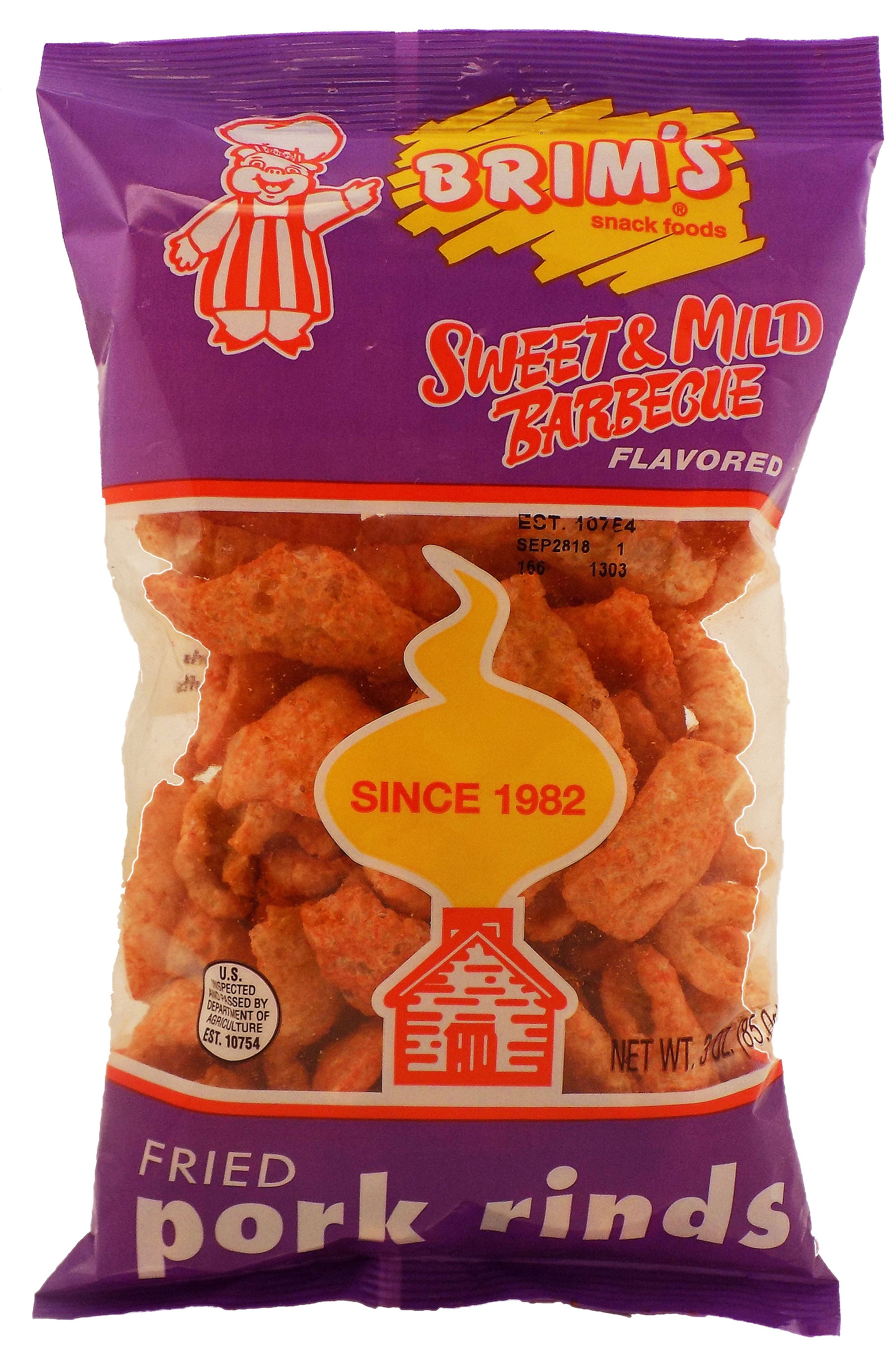 Brim's Snack Foods Sweet & Mild Barbecue Fried Pork Rinds, 3 Oz