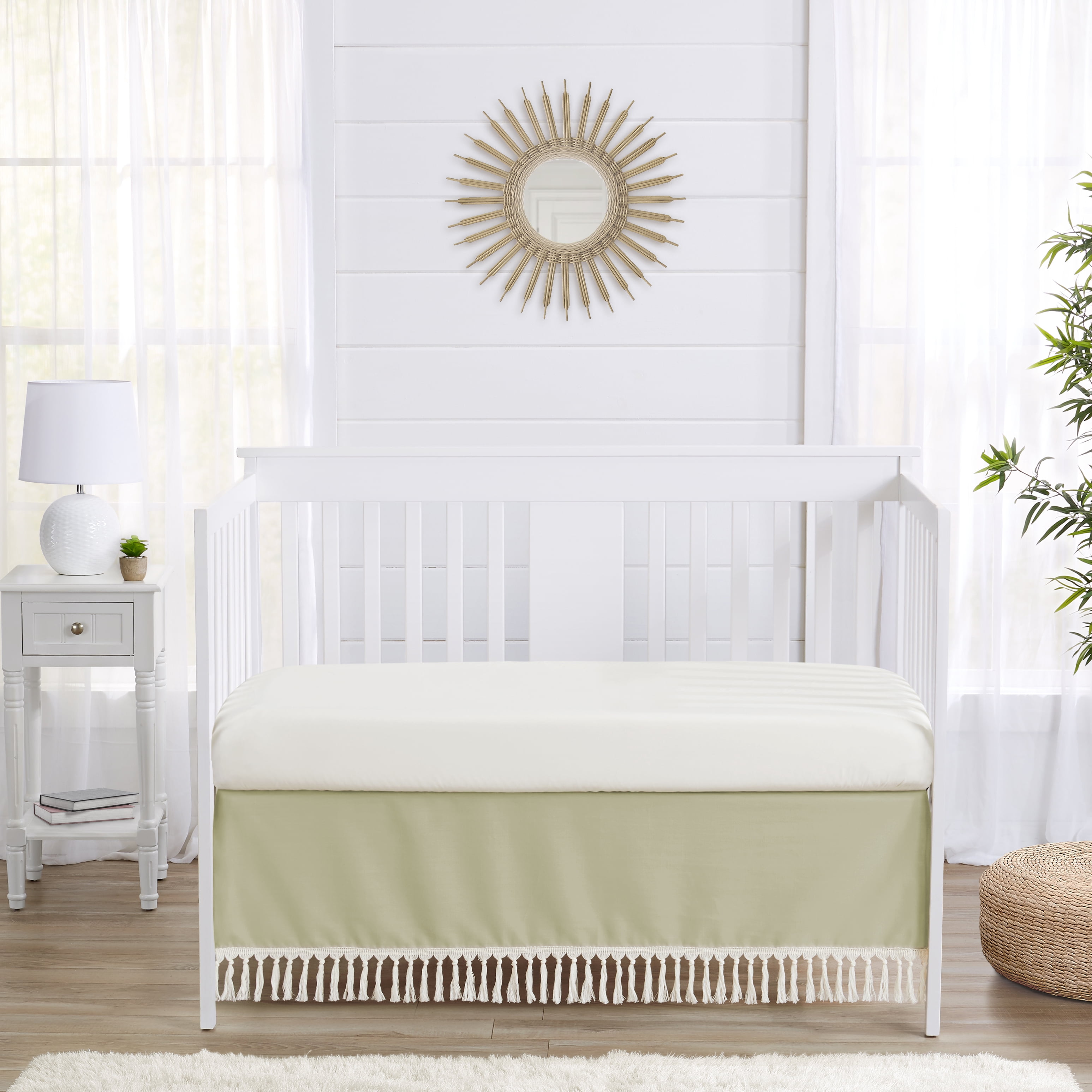 Watercolor Floral Garden Solid Sage Green Dust Ruffle Crib Skirt Girl by Sweet Jojo Designs