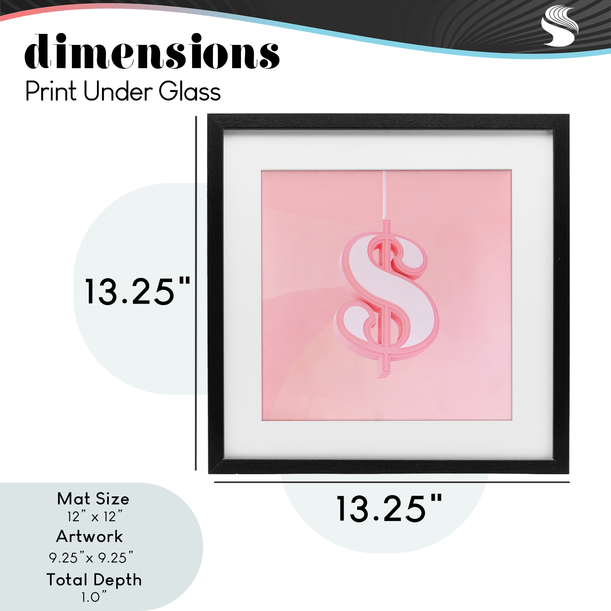 Pink Pastel Dollar Sign Black Framed Print Under Glass, design by LISH Creative