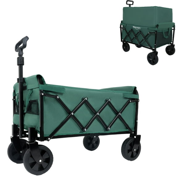 Expandable Dual-Layer Utility Cart with Expanded Storage - Camping & Shopping Wagon for Outdoor Activities, Supports 225 lbs, Lightweight Foldable Design, Green