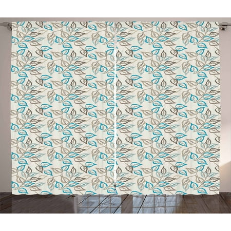 - Leaves Curtains 2 Panels Set, Botanic Foliage Leaves Pattern Garden Theme Nostalgic Autumn Motifs, Window Drapes for Living Room Bedroom, 108W X 63L Inches, Warm Taupe Pale Blue Cocoa, by Ambesonne
