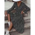 thumbnail image 3 of Pin Dot Print Robe Taille Haute Élégant V Cou Manches Longues Maxi Robe Vêtements pour Femmes, 3 of 7