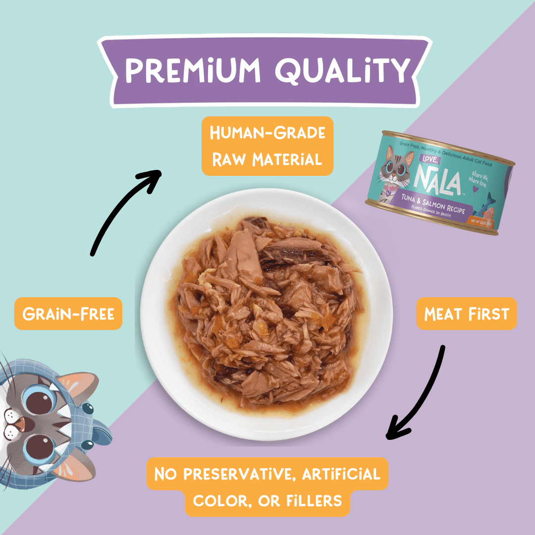 (24 pack) Love, Nala Adult Cat Flaked Wet Cat Food Tuna & Salmon Recipe in Broth, 2.8 oz