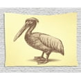 thumbnail image 1 of Vintage Yellow Tapestry, Hand Sketch Style Pelican Bird Wildlife Inspired Animal Artwork, Wall Hanging for Bedroom Living Room Dorm Decor, 60W X 40L Inches, Pale Yellow and Brown, by Ambesonne, 1 of 2