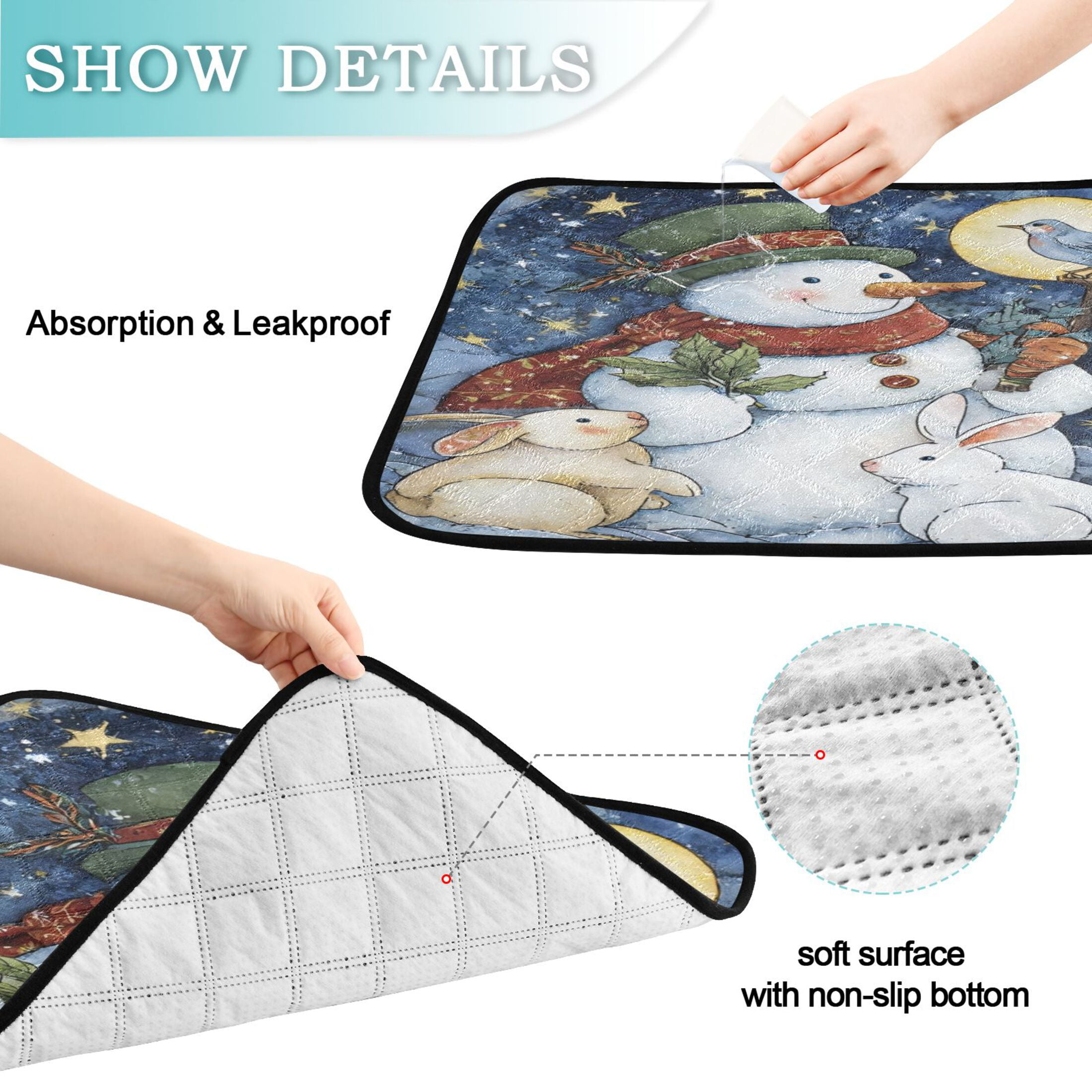 Qxltty Snowman with Rabbits Cat litter Pads Pet Set of 2 Diaper Mats Center Anti-leakage Layer Absorbent Soft and Comfortable