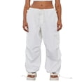 thumbnail image 1 of Women Grunge Drawstring Cargo Pants Loose Side Big Pockets Solid Color Casual Summer Spring Long Sports Trousers Green S, 1 of 5