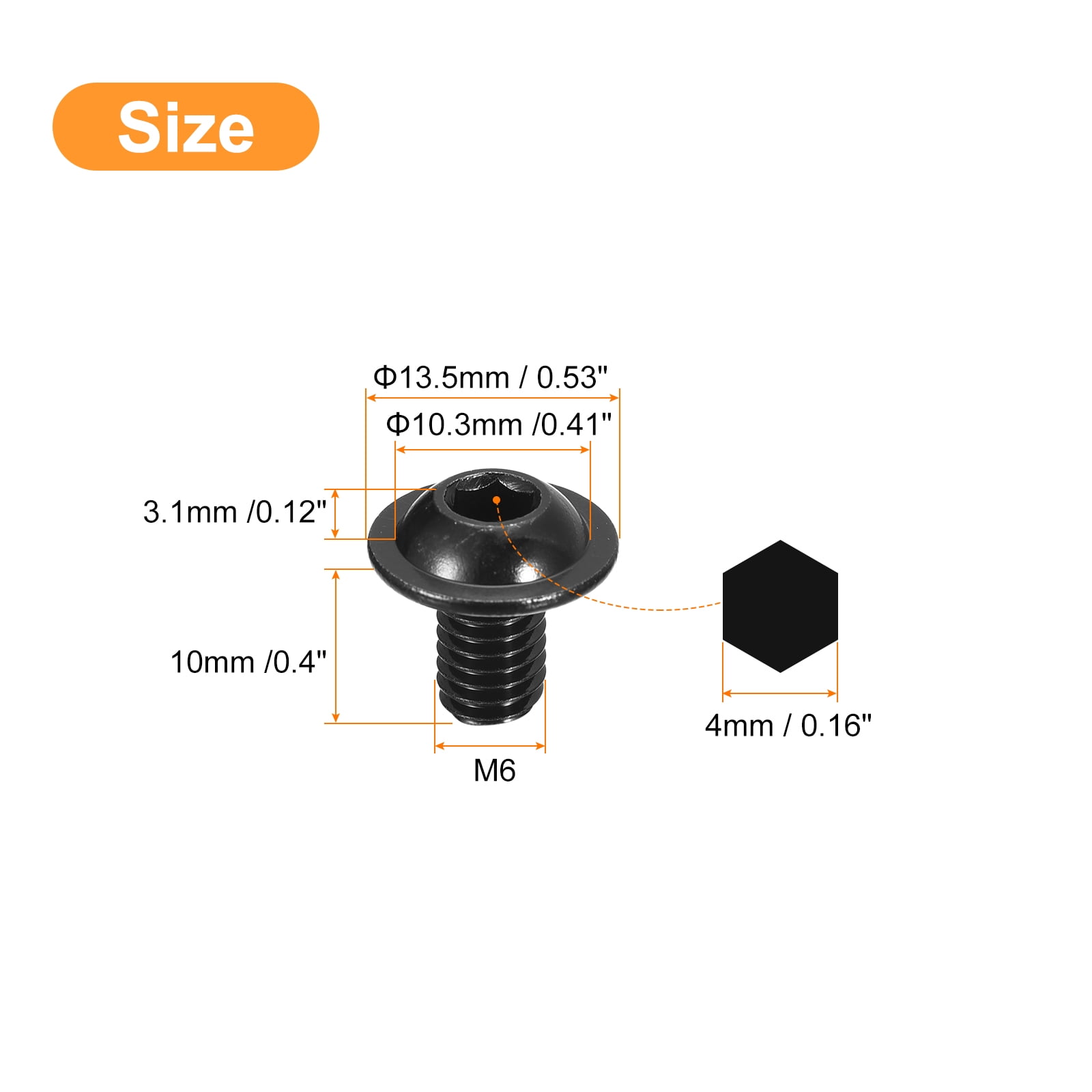 Uxcell Flanged Button Head Socket Cap Screws, 100 Pcs M6x10mm - 304 Stainless Steel Socket Drive Fasteners Bolts, Fully Thread Machine Screws (Black)