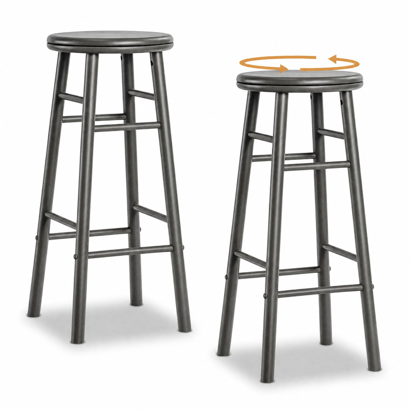 Furnibear 29" Swivel Bar Stools Set of 2 with Footrests & Crossbars for Kitchen Island Counter Bar Pub Dining Home, Gray