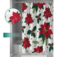 thumbnail image 3 of Christmas Shower Curtain Christmas Poinsettia Holly Leaf Christmas Shower Curtains for Bathroom Decor Red Holiday Christmas For Christmas Decoration Bath Curtains Sets with Hooks Extra Long 72" x 84", 3 of 6