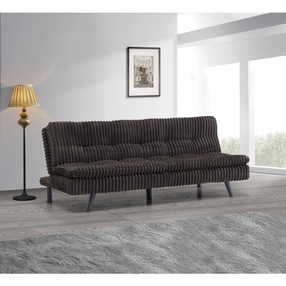 Modern Corduroy Futon Sofa Bed with Plush Tufted Pillow Top, Convertible Living Room Sofa Bed, Beige