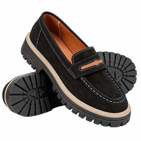 CHICVOMEY Platform Loafers for Women Slip On Lug Sole Penny Loafers Comfort Faux Suede Casual Shoes for Preppy Style Office and Everyday Wear