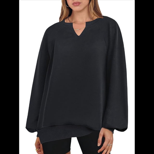 Sudaderas de Mujer, Camisetas de Larga con Cuello en V, Camisetas Básicas Informales para Otoño e Invierno. Negro L