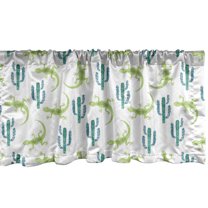 Ambesonne Exotic Window Valance, Watercolor Lizards and Cacti, 42" x 18", Sea Blue Lime Green