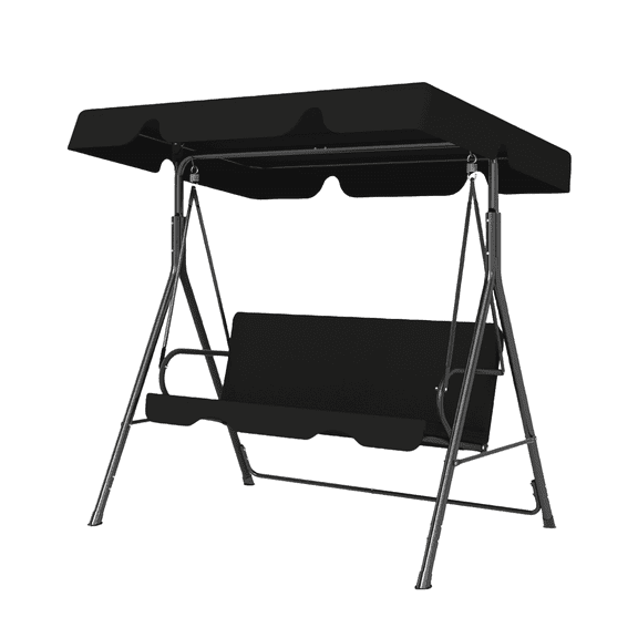Melocadol 3 Seats Outdoor Porch Swing Glider, All-Weather Adjustable Canopy, Rust Proof Heavy Duty Stand Swing Chair for Garden, Lawn, Black