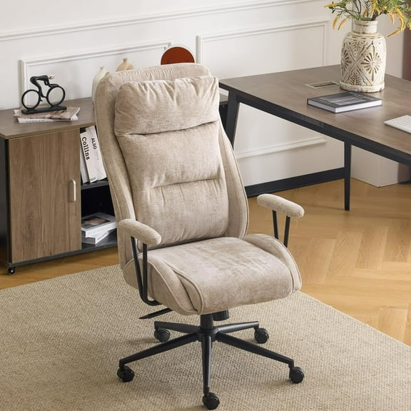 VINGLI Chenille Executive Ergonomic Fabric Office Chair with 100-130° Recline, High-Back Desk Chair with Adjustable Base &Padded Back & Wheels, Comfy Chair for Gaming, Computer, Home Office,Dark Gray