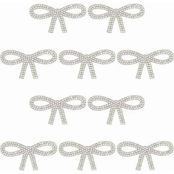 10pcs Bow Rhinestone Iron on Patches Fabric Stickers Sew on Patches Badge Bowknot Iron on Patches Rhinestone Hotfix Applique for Hats Jeans Clothes Women Dress Shoes