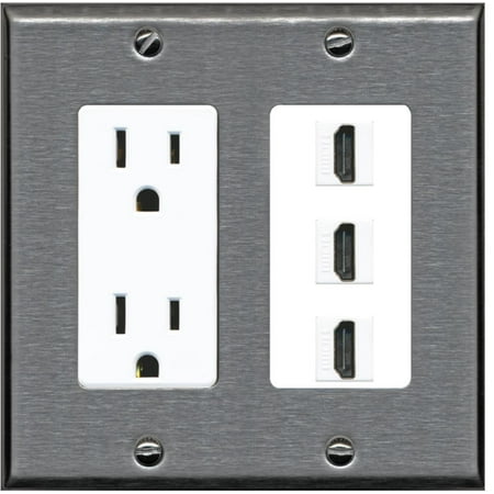 Riteav 15 Amp Power 3 Port Hdmi Decora Wall Plate Riteav 15 Amp Power 3 Port Hdmi Decora Wall Plate Stainless Steel