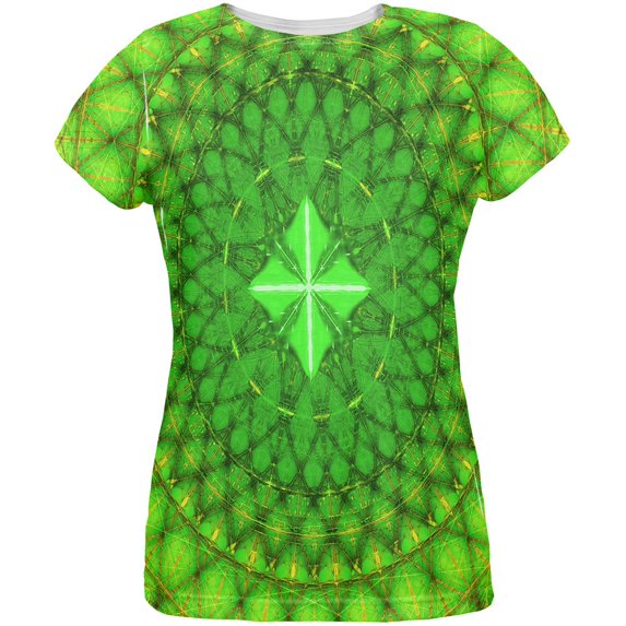 St Patrick's Day Shamrock Fractal Mandala All Over Womens T Shirt Multi MD