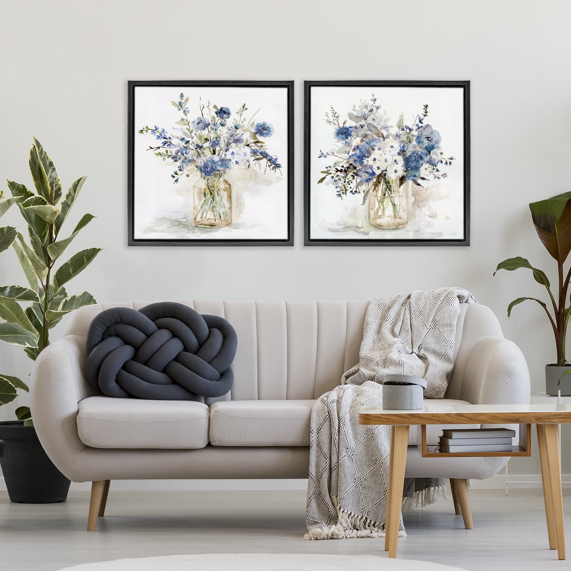 Stupell Industries Spring Watercolor Vases 2 Piece Black Framed Floater Canvas Set, design by Carol Robinson