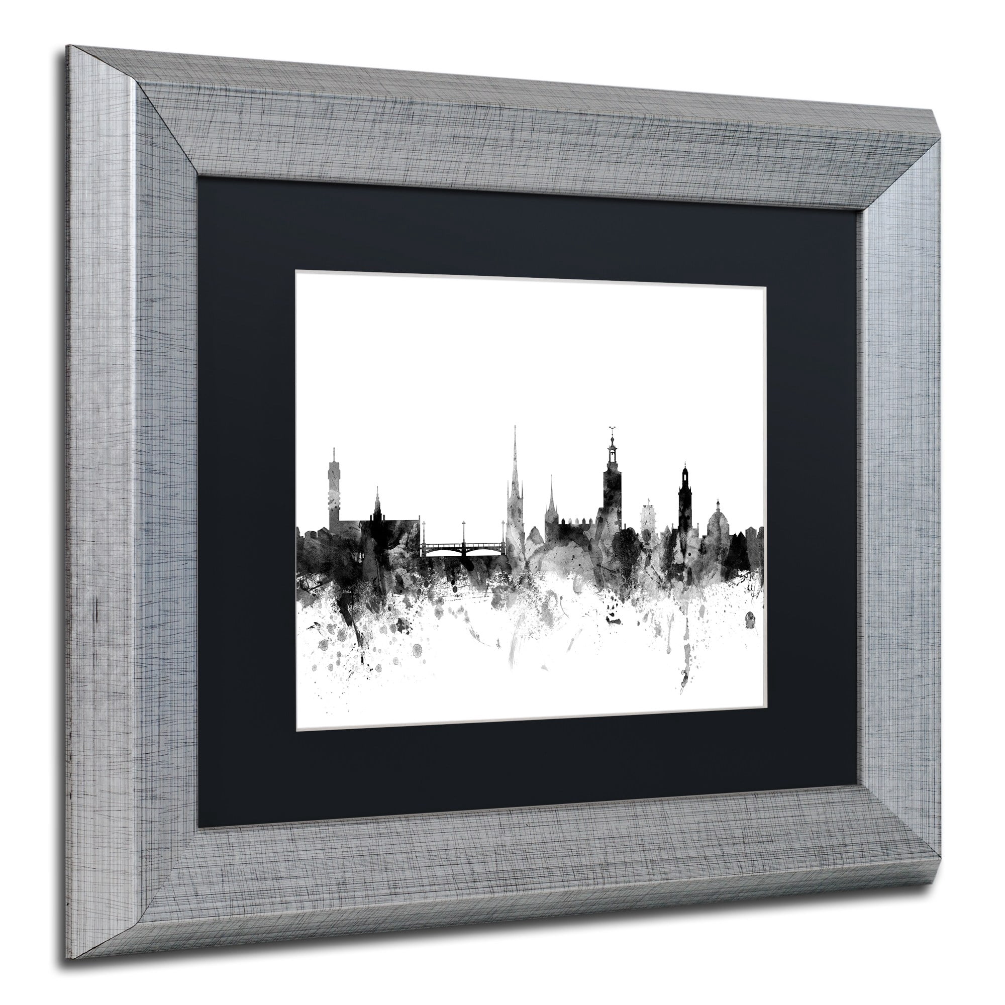 Trademark Fine Art "Stockholm Sweden Skyline B&W" Canvas Art by Michael Tompsett, Black Matte, Silver Frame