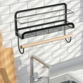 thumbnail image 1 of Clearance Hooks/Hangers/Holders, Kitchen Wall Mounted Storage Rack Baking Roll Paper Rack Seasoning Jar Storage Rack Non Perforated Wall Mounted Seasoning Rack, Black-C2, 1 of 4