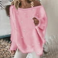 thumbnail image 2 of Uootdi Cold Gift Shoulder Sweaters for Women Fuzzy FleeceTrendy Pearl Decor Loose Long Sleeve Pullover Jumper Tops, 2 of 6