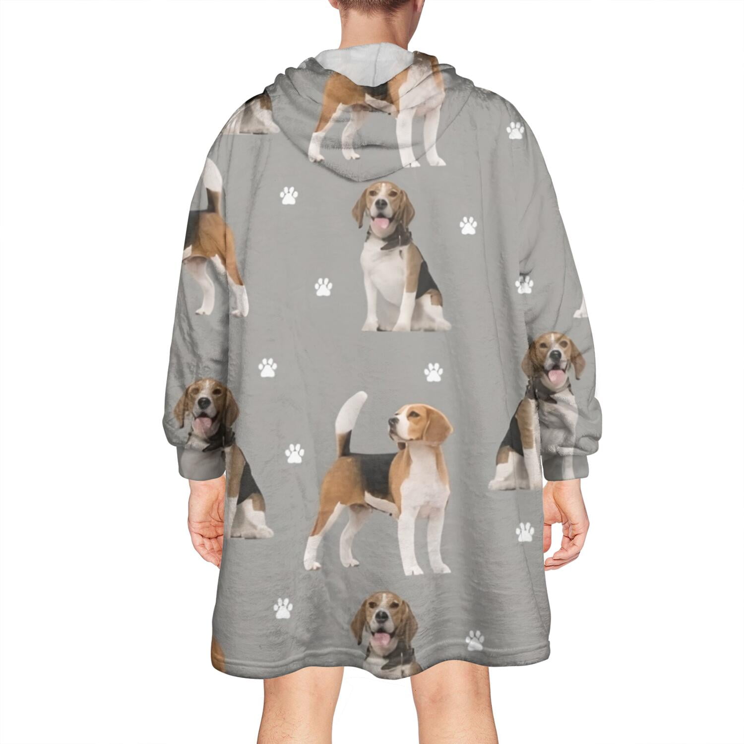 Beagle and Dog Footprints Wearable Oversized Blanket,Wearable Blanket Hoodie for Adults,Cozy Hooded Blankets with Super Pockets,Super Warm Fuzzy Pullover for Women & Men