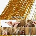 thumbnail image 4 of 1200 Strands Hair Tinsel Extensions,Silver Glitter Tinsel Hair Extensions Straight Shiny Hair Strands Long Sparkling Hair Extension Fairy Hair Accessories for Girls Kids Women Party,Gold, 4 of 8