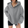 thumbnail image 2 of Sudadera con Capucha de Gran Tamaño para Mujer, Cuello en V, Forro , Larga, Estilo Y2K, Ropa de Otoño A Gris XXL, 2 of 7