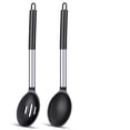 thumbnail image 1 of Set de 2 Cucharas de Cocina de Silicona Negra Antiadherentes Resistente al Calor con Mango de Acero Inoxidable, 1 of 6