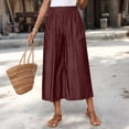 thumbnail image 2 of Women's Classic Loose Fit Wide Leg Culottes Trendy Elastic Waist Side Pocket Casual Summer Cropped Trousers Wine M, 2 of 9