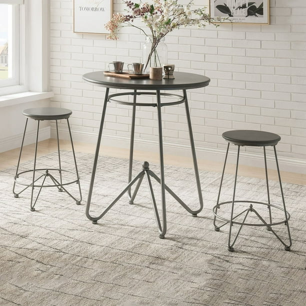 Visentor 3 Piece Counter Height Table Set 32 Inch Modern Round Bar Dining With 2 Stools For Breakfast Nook Living Room Gray Com 32 Inch Modern Round Bar Dining Table, Small Round Bar Height Table Set
