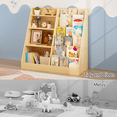 thumbnail image 5 of 4-Tier Wooden Bookshelf with Toy Storage Bins, Children Bookcase Display Stand Organizer with Shelves, Toddler Book Rack for Playroom Nursery Bedroom, Natural, 5 of 9
