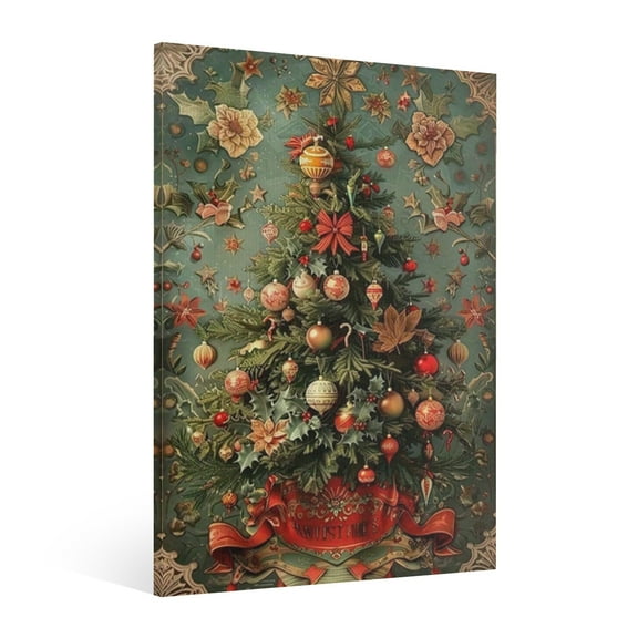 Vintage Christmas tree Wall Art Paint Framed - Retro Xmas Festive Winter Holiday Christmas Wall Decor Canvas Print for Living Room Kitchen Bathroom Home Bedroom Decor