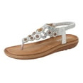 thumbnail image 1 of Kcodviy Ladies Strap Flat Sandals Raffia Sandals Women Summer Boho Rhinestone Dress Sandal Wedges for Women Shoes Comfort Open Toe Womens Tan Sandals Elastic Ankle Strap Strapless Sandals Roman Sand, 1 of 7