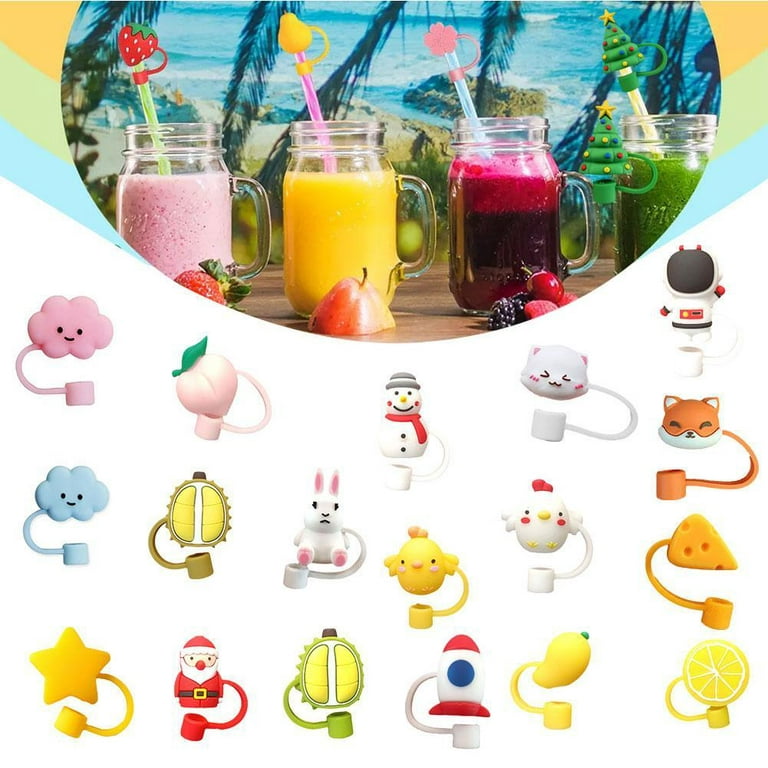 RYGRZJ Silicone Animals Straw Tips Cover,Reusable Straw Toppers