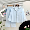 thumbnail image 2 of CAICJ98 Girls Boys Button Down Pajamas Sets Todder Cotton Long Sleeve Warm Fall Winter Sleepwear Pjs Teens Solid Shirts and Pants Boys Girls Outfit Sets,(Sky Blue,9-10 Years), 2 of 4