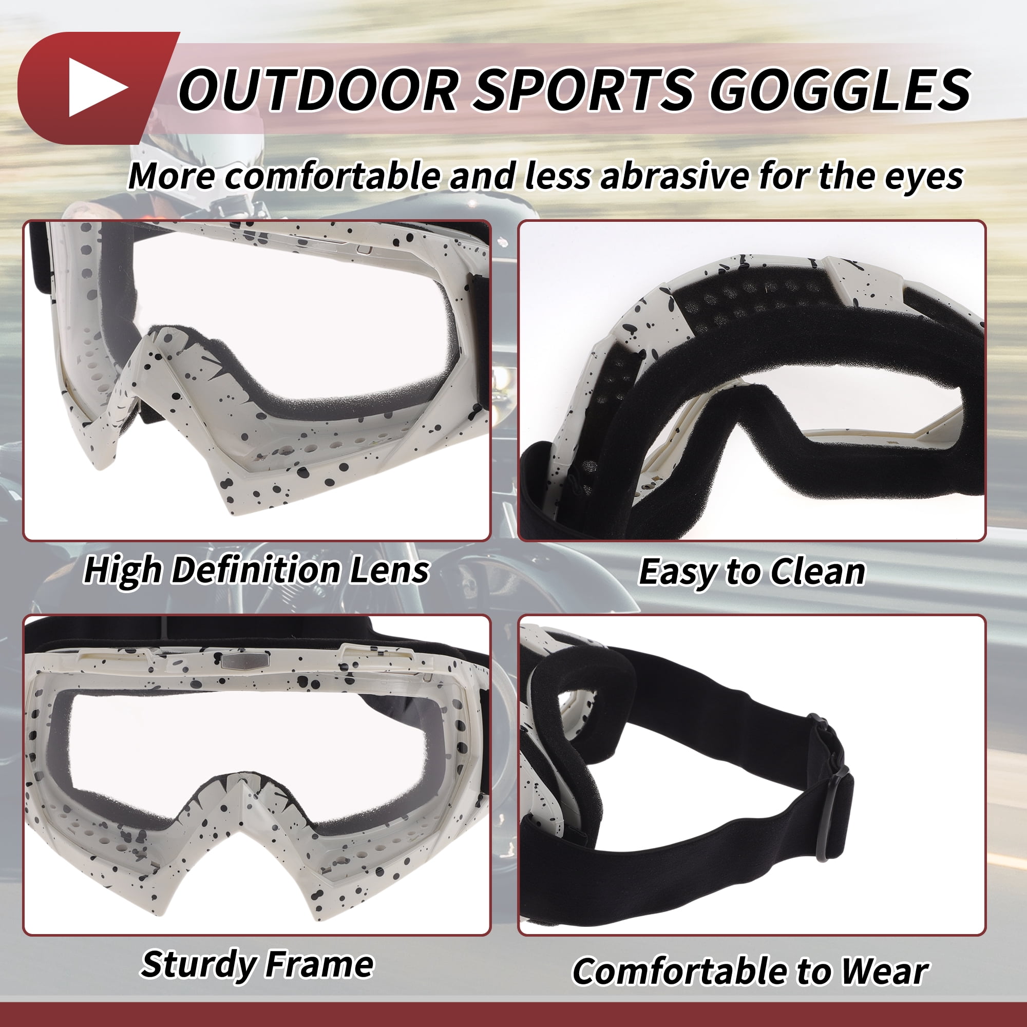 Unique Bargains Motorcycle Riding Goggles Cycling Sunglasses Clear Lens Black White Frame