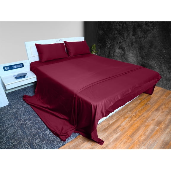 Cloud Fino 100% Cotton Sheet Set- 4 Piece Sheet Set- 600 Thread count- Flat Sheet, Fitted Sheet ups to 15" Deep pocket and 2 pillowcases- Super Soft Hotel Luxury Sheets Set(Burgundy,Cal-Queen)